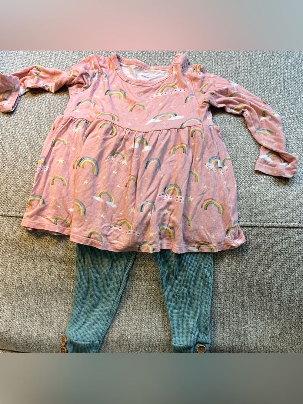 Posh Peanut 2T Pink Rainbow Tunic with Teal Leggings